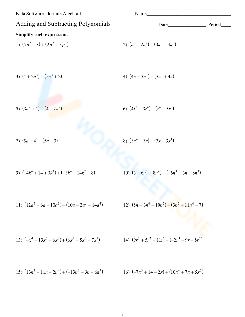 Adding And Subtracting Polynomials Worksheets Adding And Subtracting Polynomials Worksheets