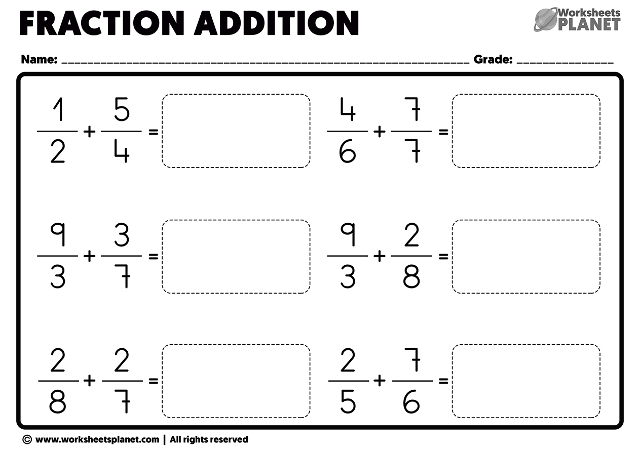 adding fractions with different denominators worksheet