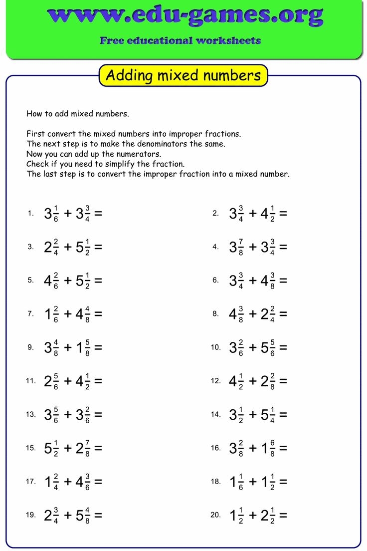 adding mixed numbers with unlike denominators worksheet