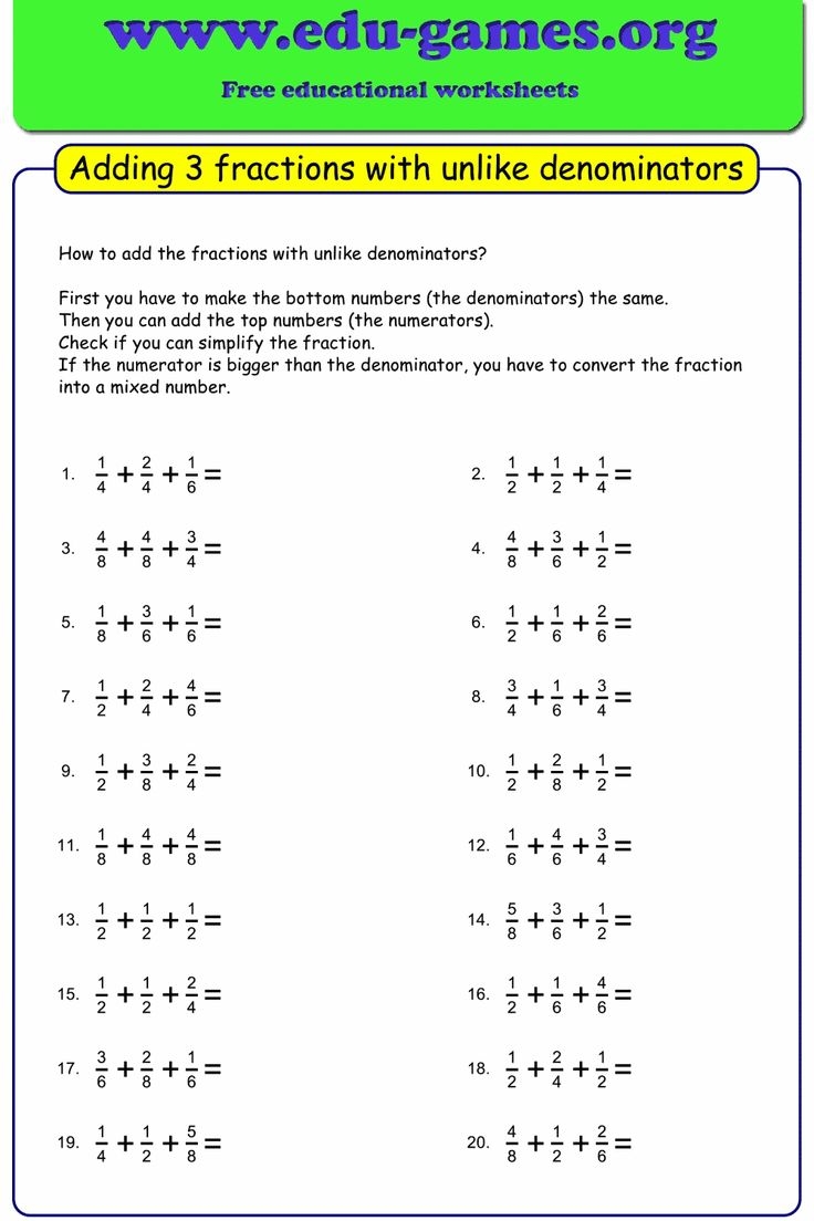 Adding Fractions Worksheet Edu Games Adding Fractions Worksheet Edu Games