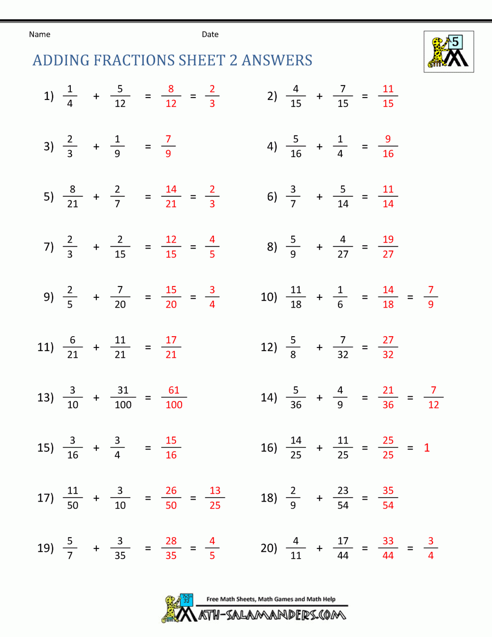 add fraction with unlike denominators worksheet add fraction with unlike denominators worksheet
