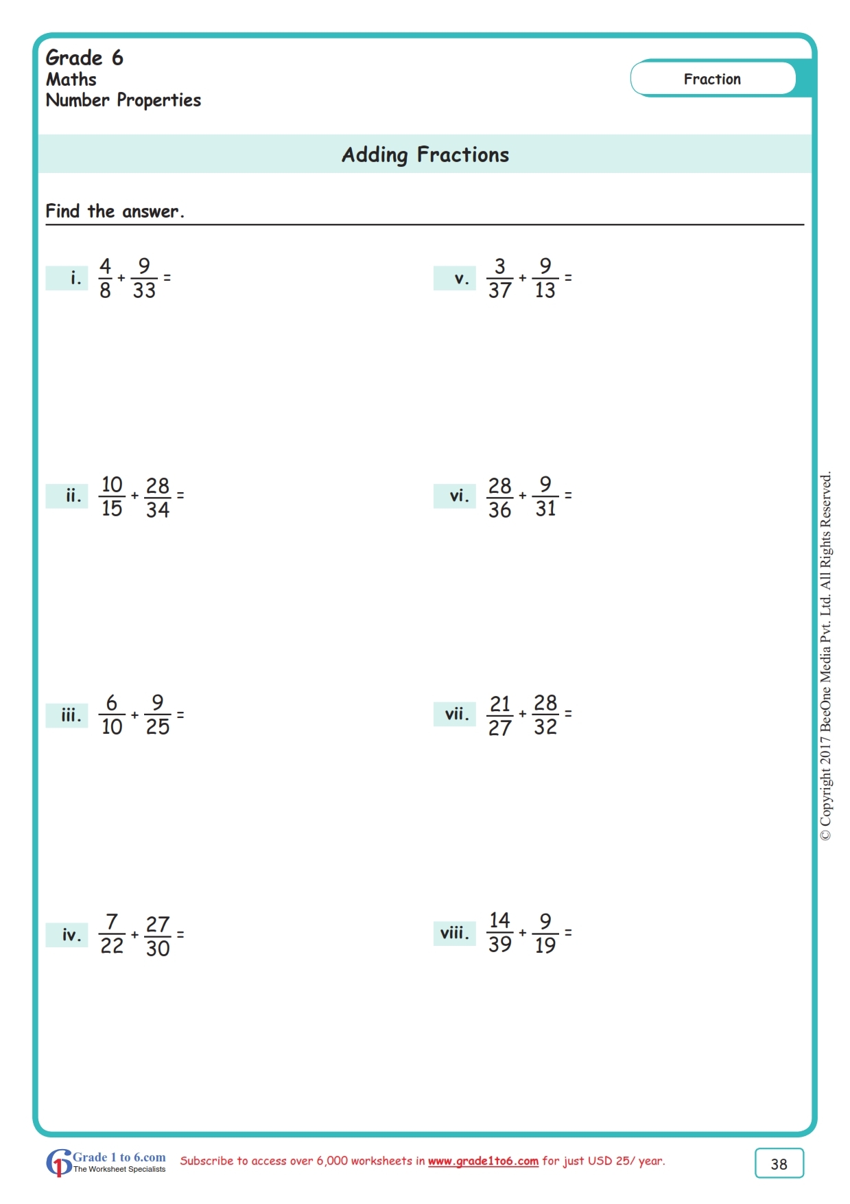 addition of fractions with unlike denominators worksheets