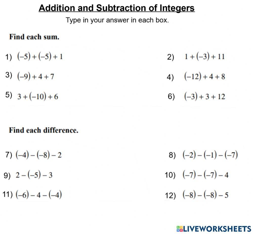 Adding Subtracting Integers Worksheet Live Worksheets Worksheets Library Adding Subtracting Integers Worksheet Live Worksheets Worksheets Library