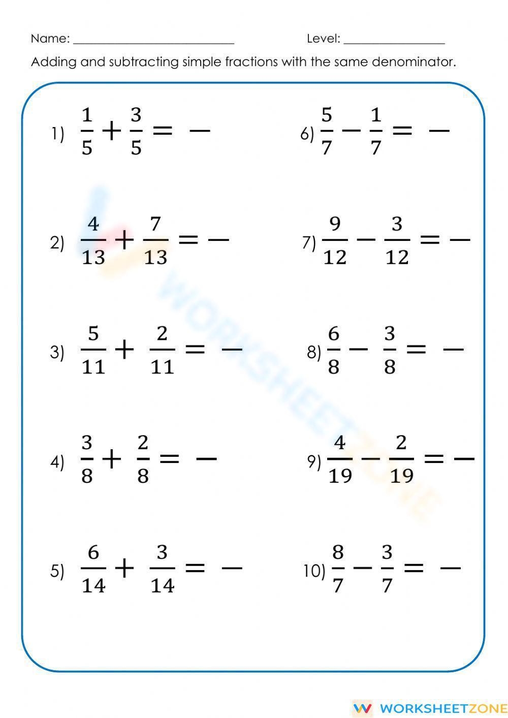 Addition And Subtraction Of Fractions Worksheet Worksheets Library Addition And Subtraction Of Fractions Worksheet Worksheets Library
