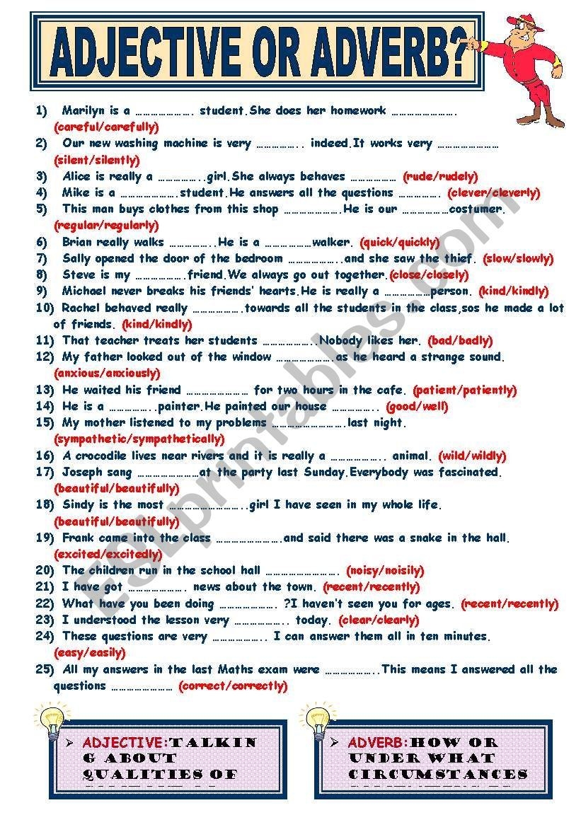 ADJECTIVE OR ADVERB ESL Worksheet By Memthefirst ADJECTIVE OR ADVERB ESL Worksheet By Memthefirst