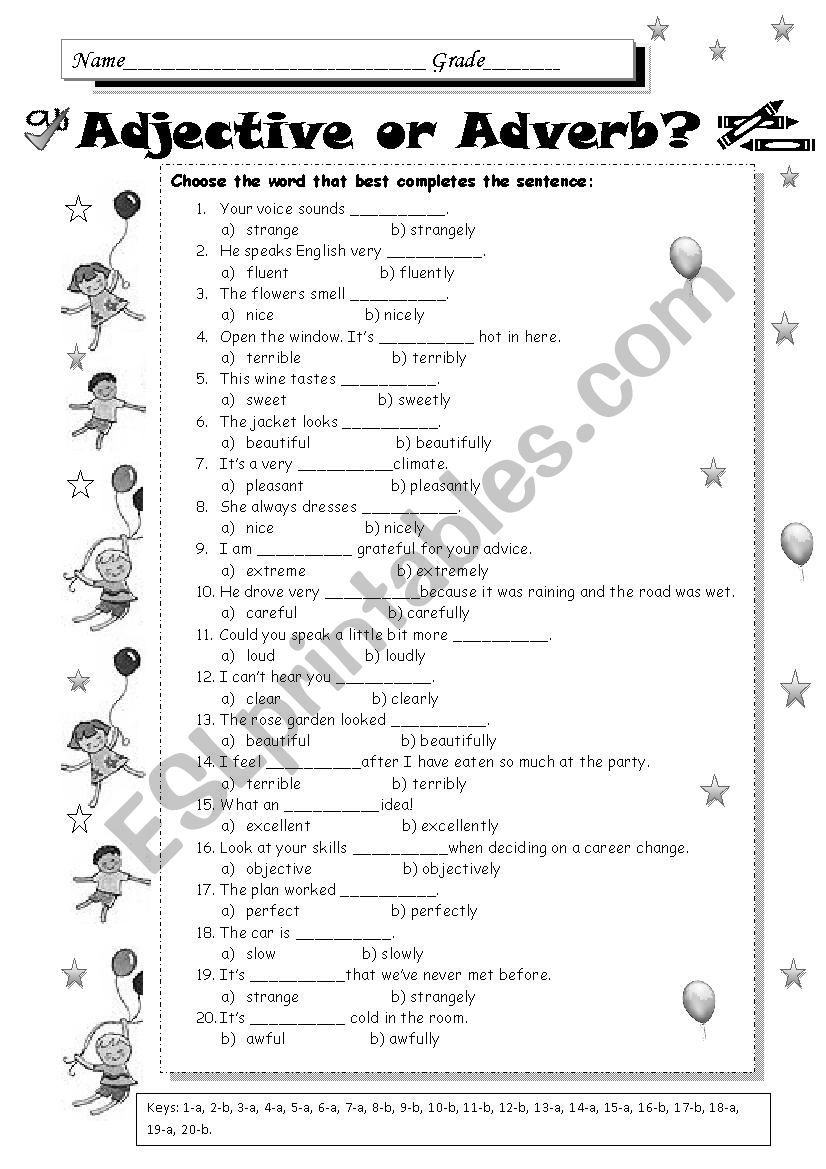 adjective or adverb worksheet adjective or adverb worksheet