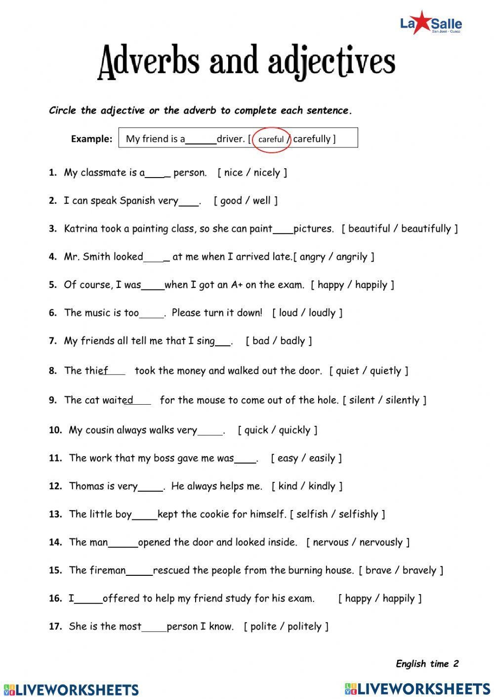 Adjective Or Adverbs Worksheet Live Worksheets Worksheets Library