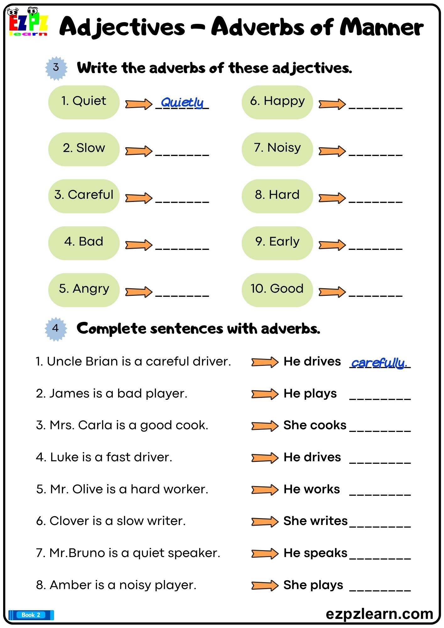Adjectives And Adverbs Of Manner Write The Correct Adverb For Each Adjective Printable Grammar Worksheet Bk2 PDF Ezpzlearn Adjectives And Adverbs Of Manner Write The Correct Adverb For Each Adjective Printable Grammar Worksheet Bk2 PDF Ezpzlearn