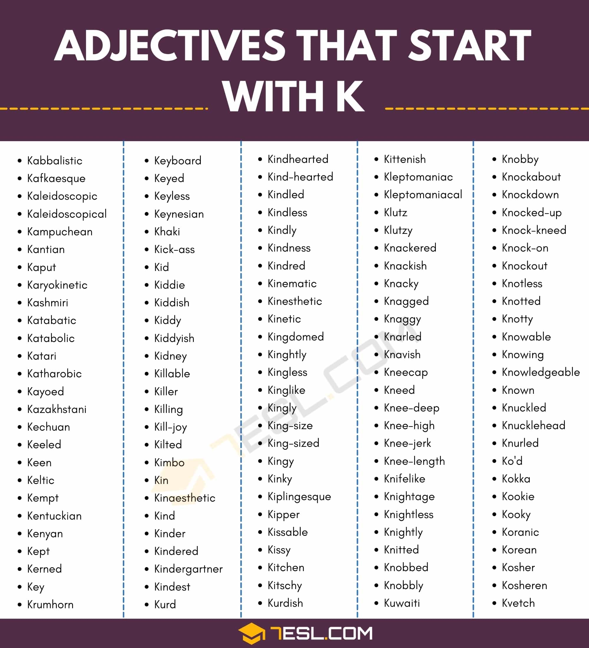 Adjectives That Start With K 131 K Adjectives In English 7ESL