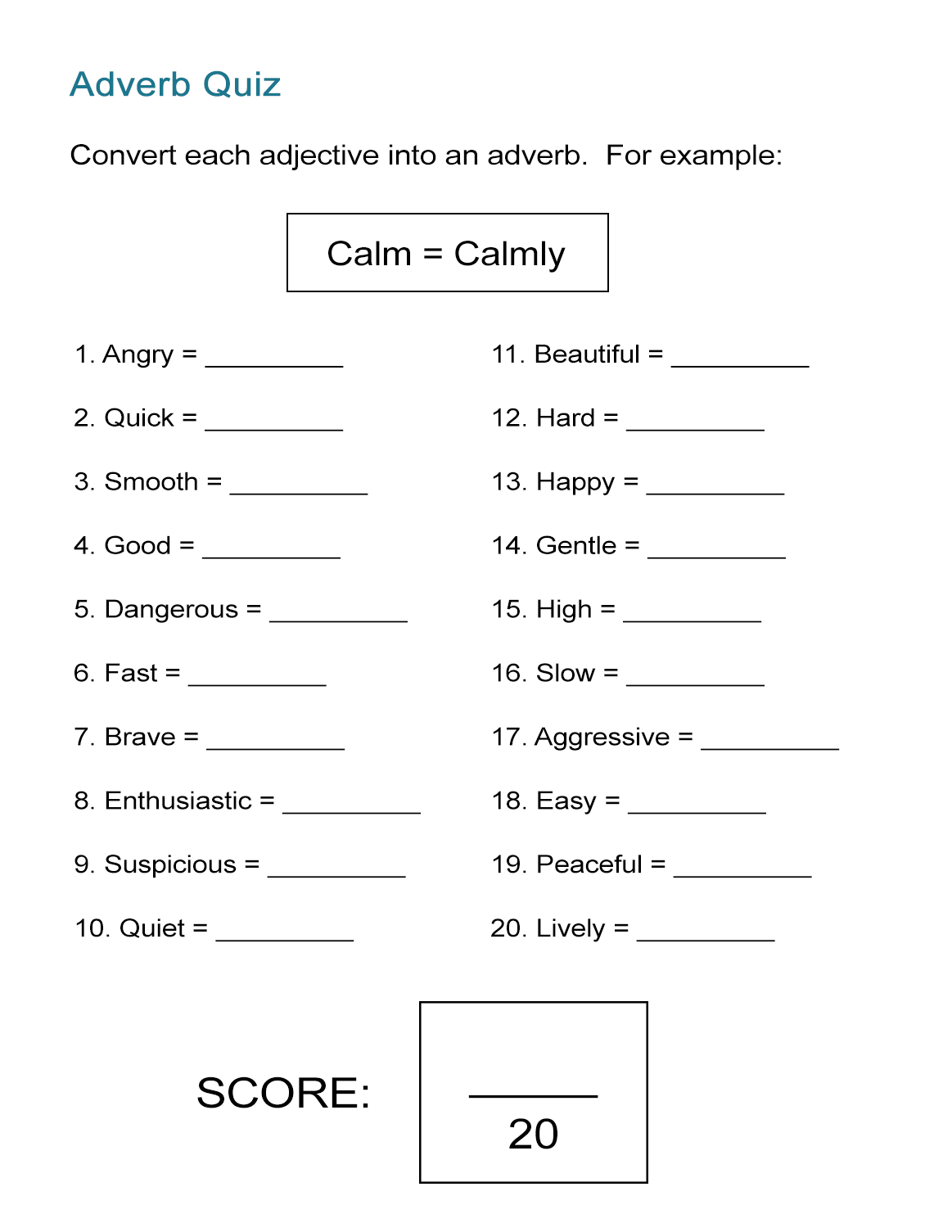 adjectives and adverbs worksheets