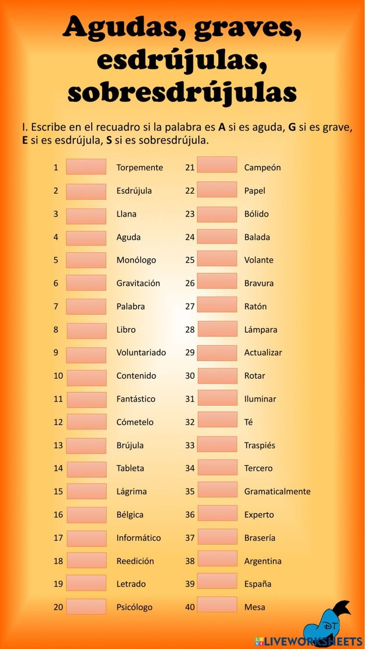 Agudas Graves Esdr julas Sobresdr julas Worksheet
