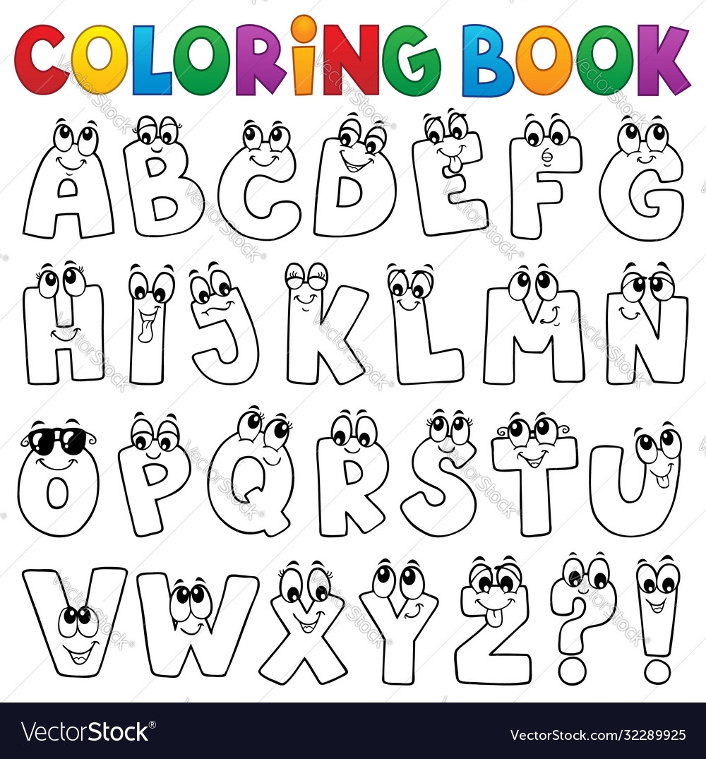 Alphabet Coloring Book Page Cartoon Letters Vector Image