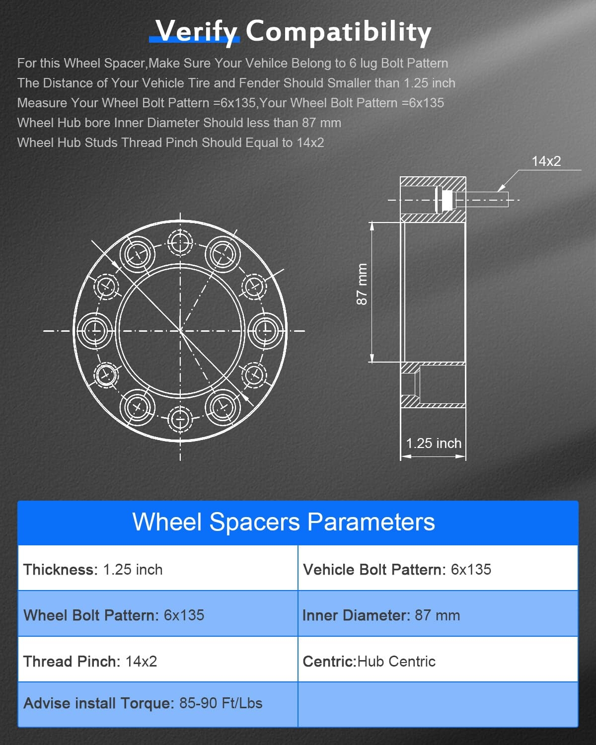 Amazon ECCPP 2PCS 6x135mm Hub Centric Wheel Spacers 1 25 Inch 6 Lug 6x135 To 6x135 Fits For Ford For F150 For Ford Expedition For Lincoln Mark LT For Lincoln Navigator Automotive
