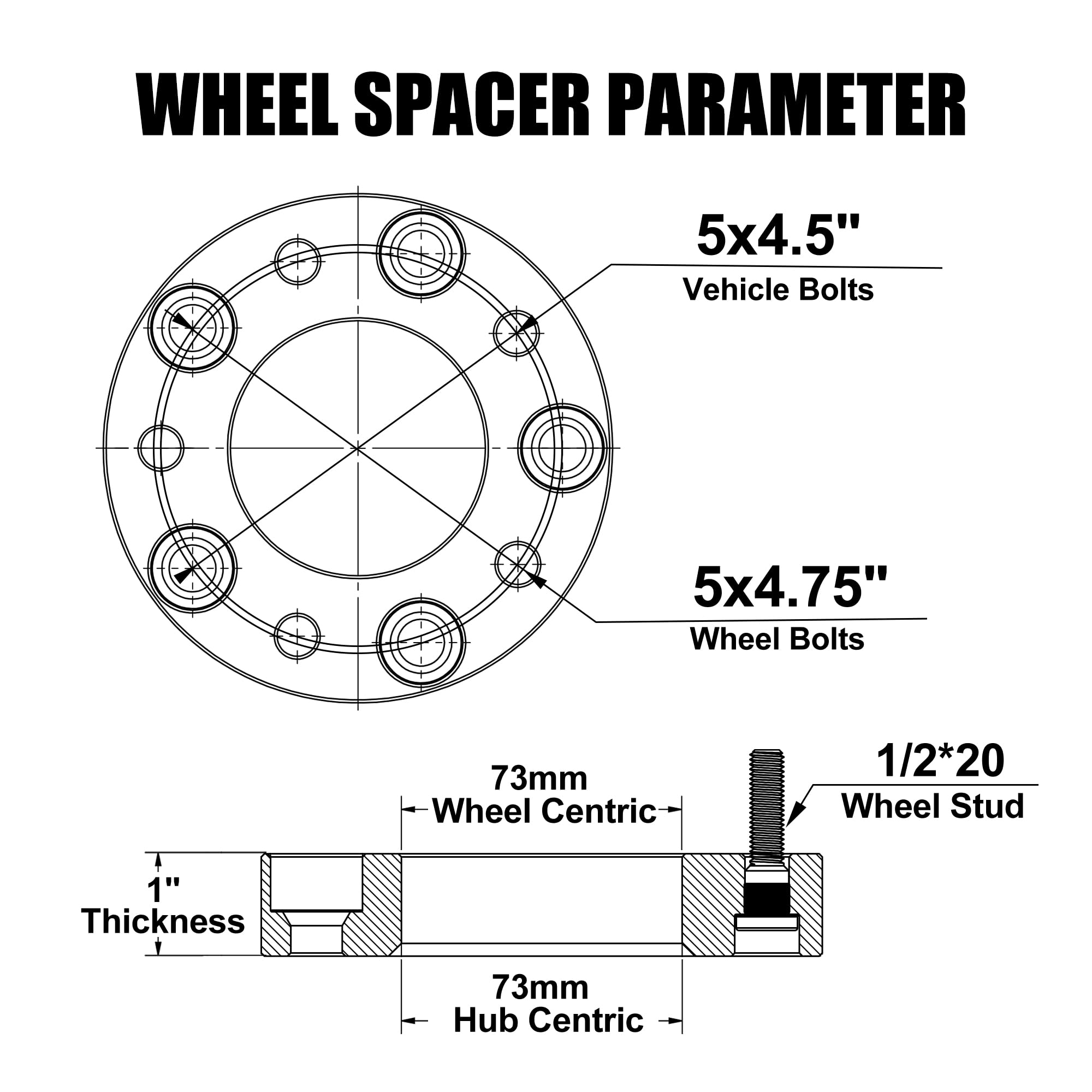 Amazon FLYCLE 1 5x4 5 To 5x4 75 Wheel Adapters 5x114 3mm To 5x120 65mm Conversion Wheel Adapter With 1 2 20 Thread Pitch 73mm Center Bore Automotive