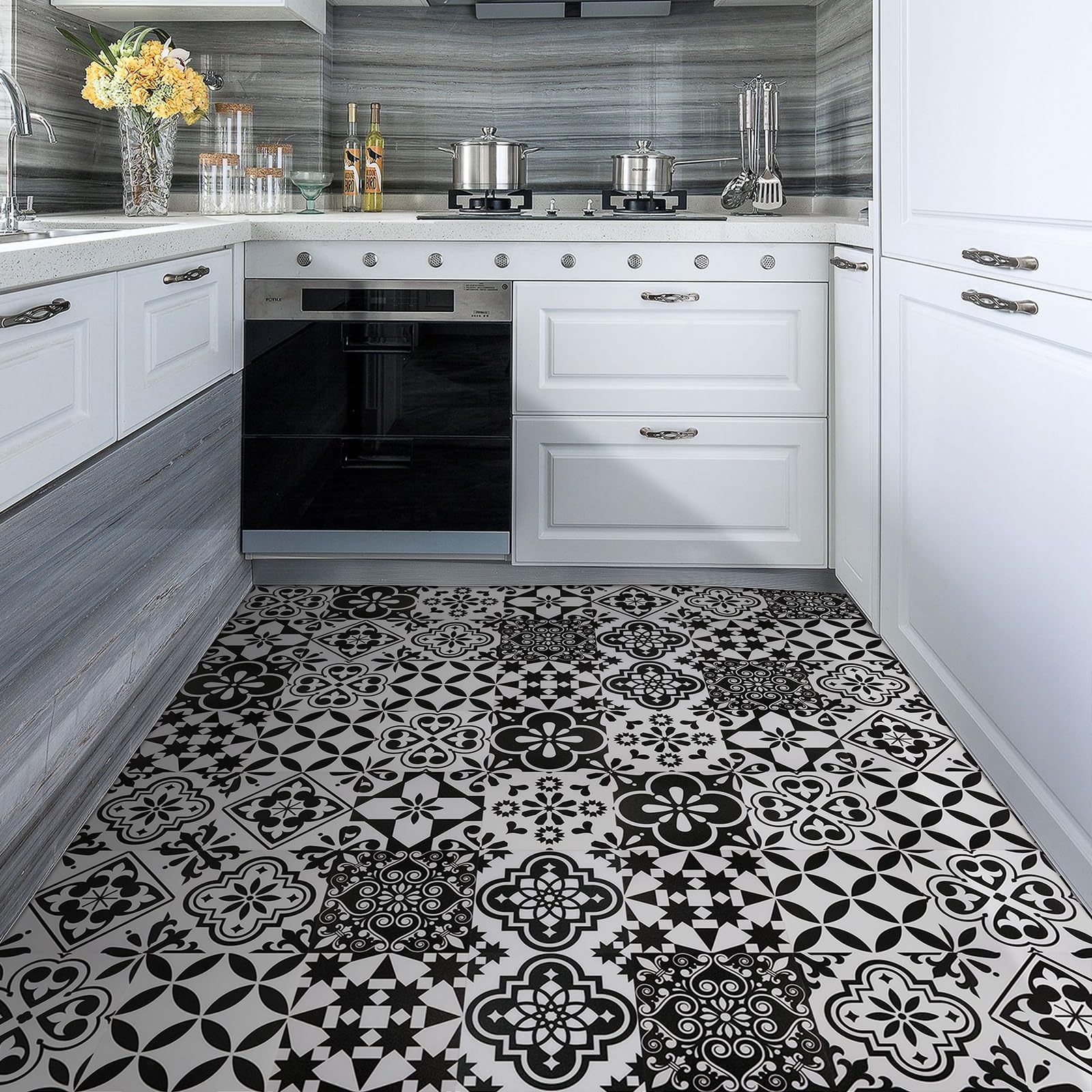Amazon Peel And Stick Floor Tile Black And White Vinyl Flooring 7 87in X 7 87in Peel And Stick Flooring For Kitchen Bathroom 10 Different Pattern 10 Pcs Everything Else
