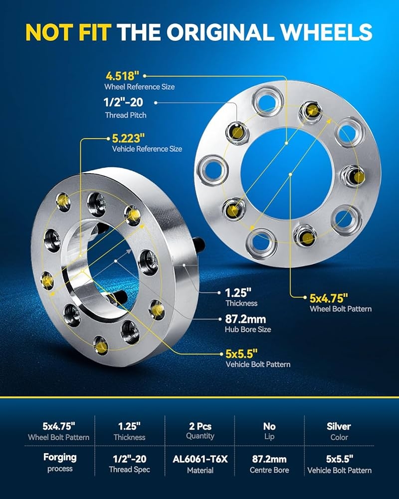 Amazon PHILTOP 5x5 5 To 5x4 75 Wheel Adapters 1 25 Lug Centric Wheel Adapters Change Bolts Pattern Fit For For Ram 1500 Thread Pitch 1 2 X20 Hub Bore 87 2mm 2Pcs Automotive