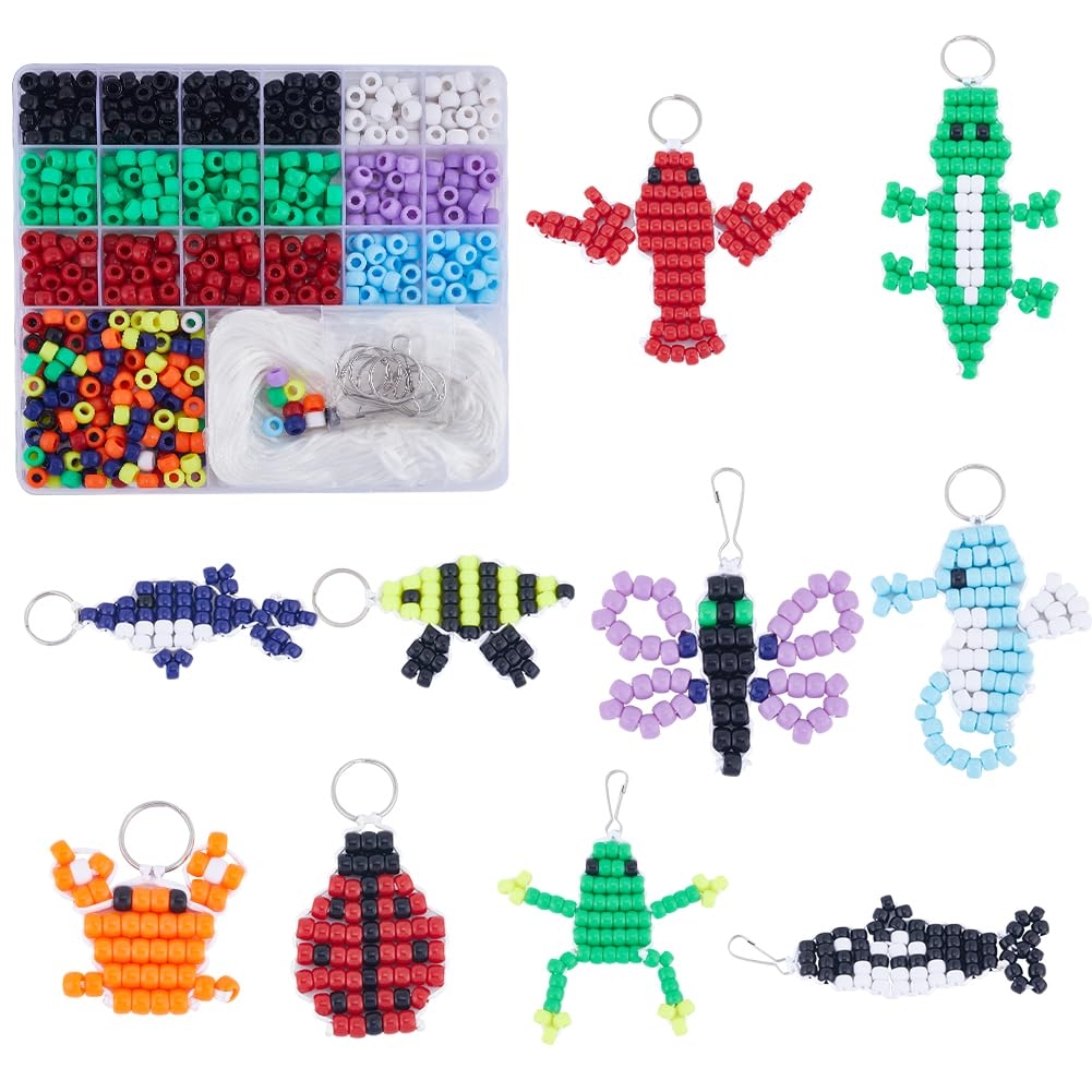 Amazon SUNNYCLUE 1 Box DIY 10 Sets Bead Animals Keychain Kit 8mm Large Hole Pony Beads Pets Animal Video Tutorials Red Green Gecko Lizard Beading Animal Bead Pet Key Chains Polyester Cord