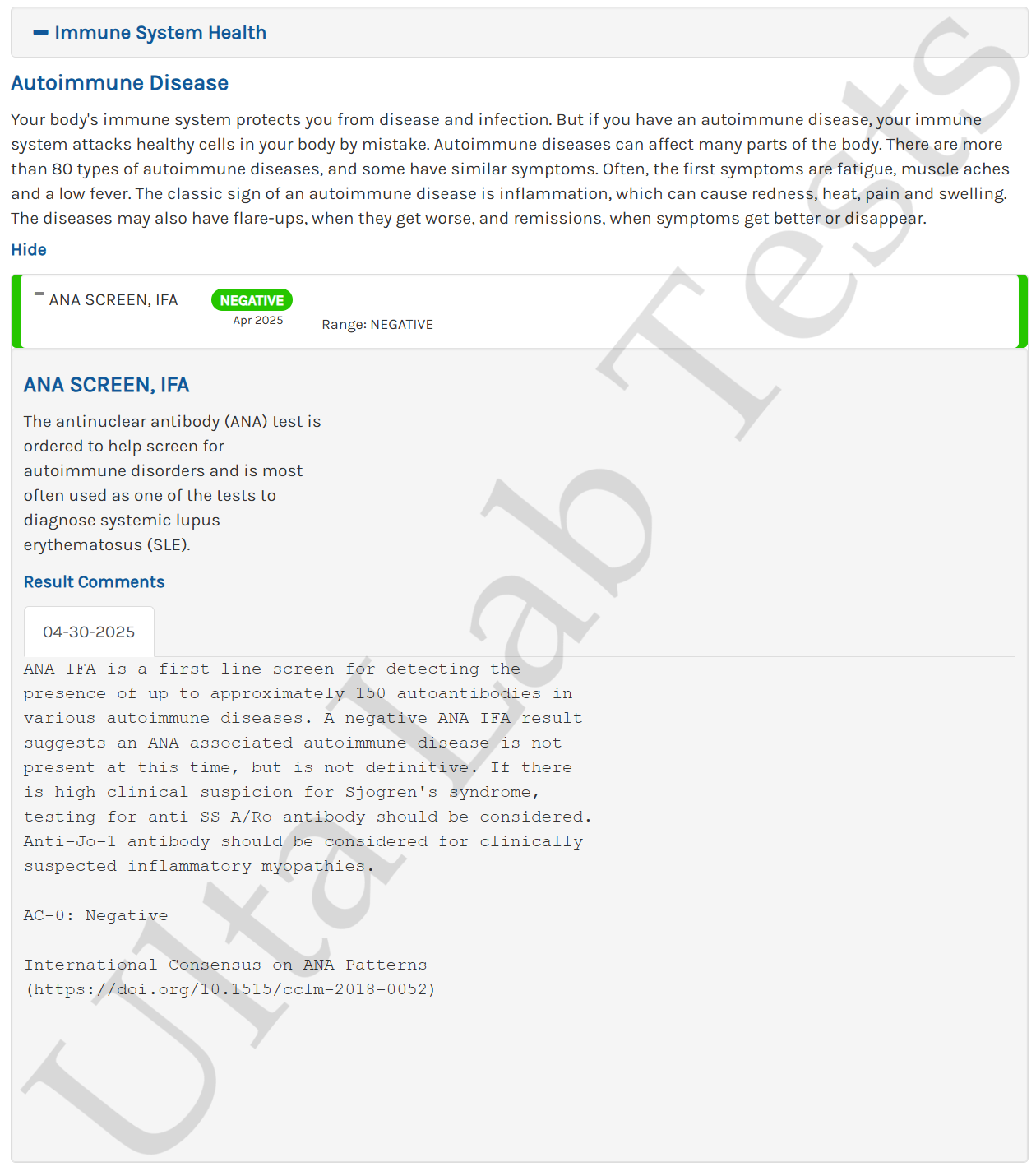 ana screen ifa w/refl titer and pattern ana screen ifa w/refl titer and pattern