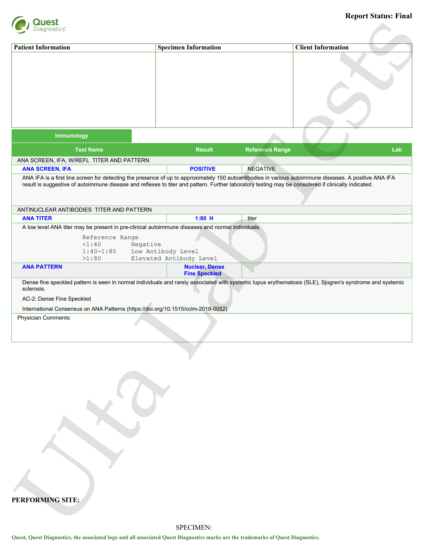 ANA Screen IFA With Reflex To Titer And Pattern Ulta Lab Tests ANA Screen IFA With Reflex To Titer And Pattern Ulta Lab Tests