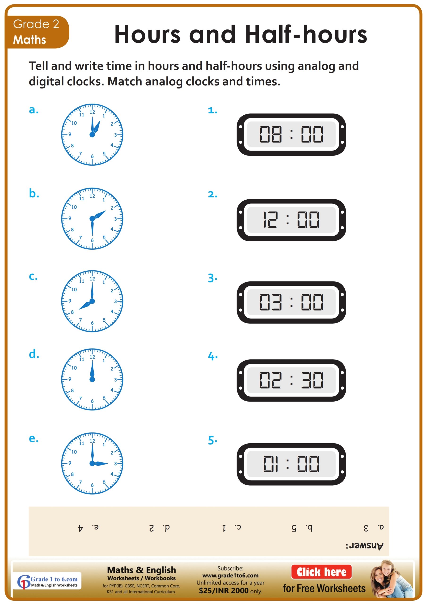 Analog And Digital Clock Worksheet Grade1to6