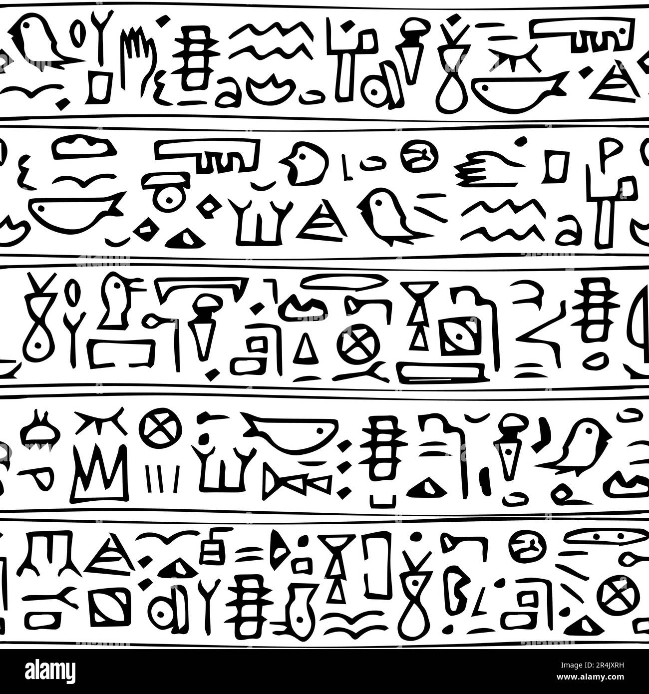 Ancient Hand drawn Black Line Seamless Pattern With Hieroglyphs Symbols Of People Animals And Abstract Signs Similar To Egyptian On White Background Stock Vector Image Art Alamy
