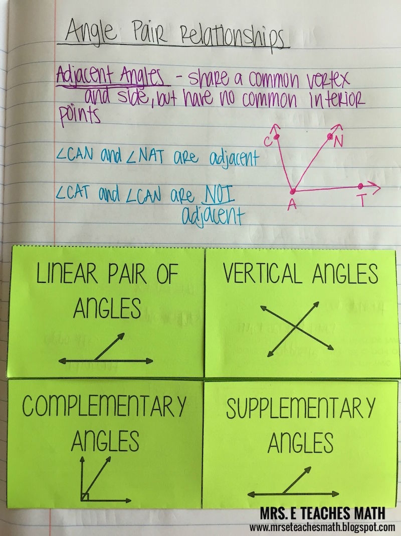 Angle Pair Relationships Interactive Notebook Page Mrs E Teaches Math Angle Pair Relationships Interactive Notebook Page Mrs E Teaches Math