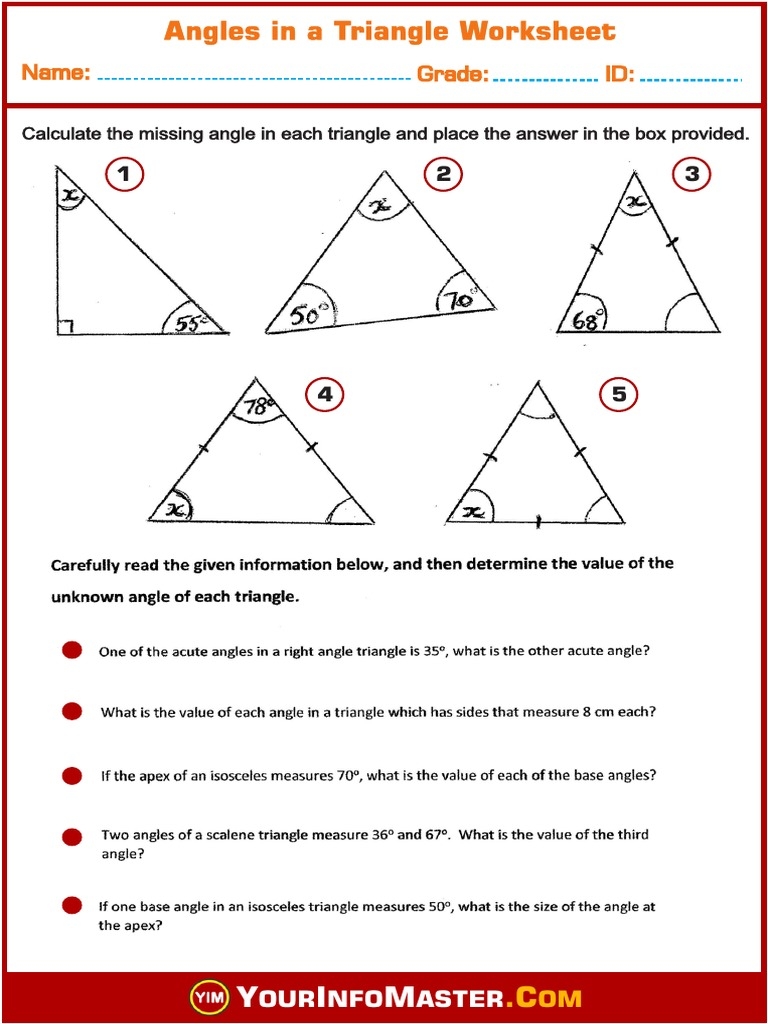 Angles In A Triangle Worksheet Find Missing Angles PDF Worksheets Library