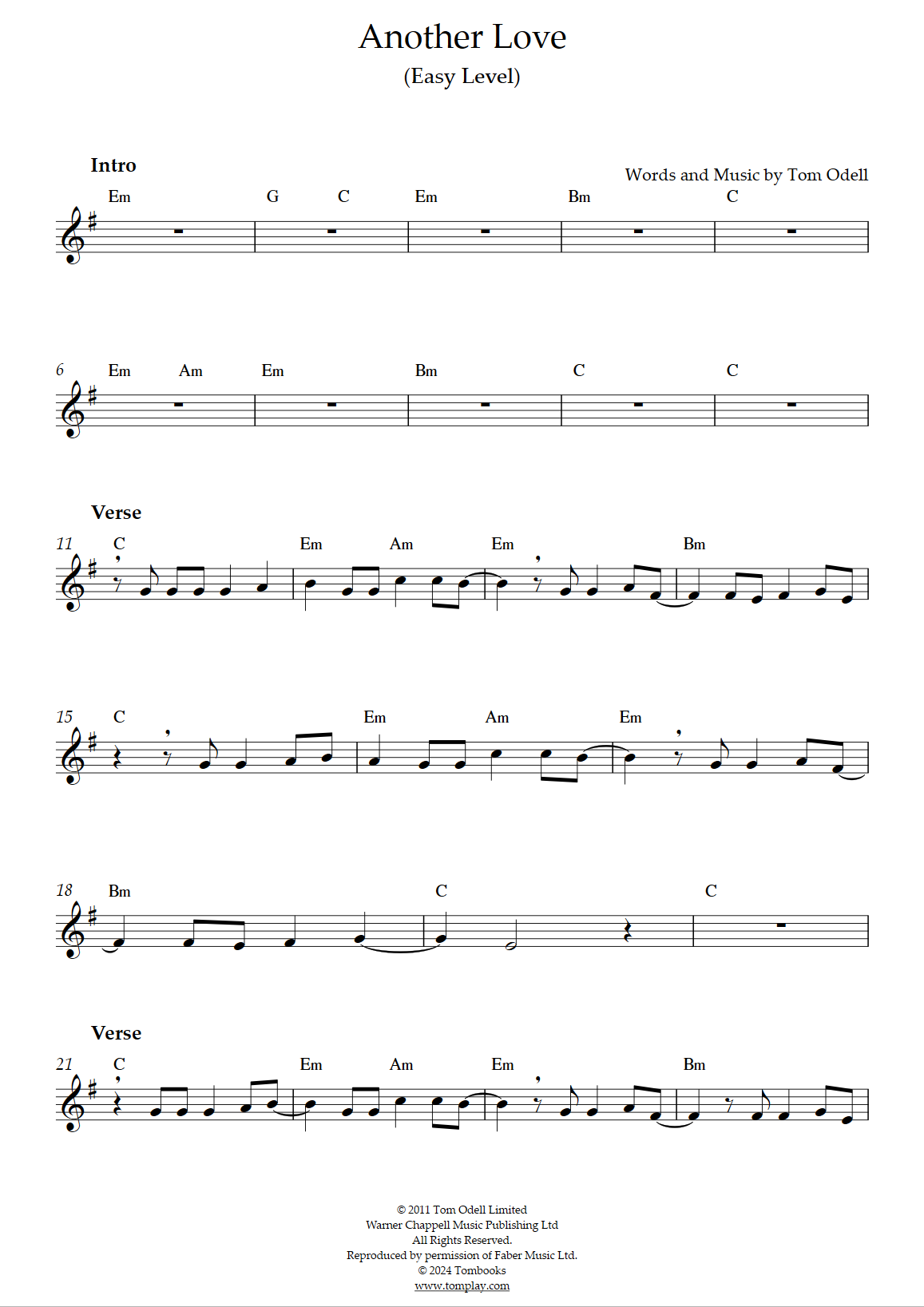 Another Love Nivel F cil Tom Odell Partitura Flauta Travesera