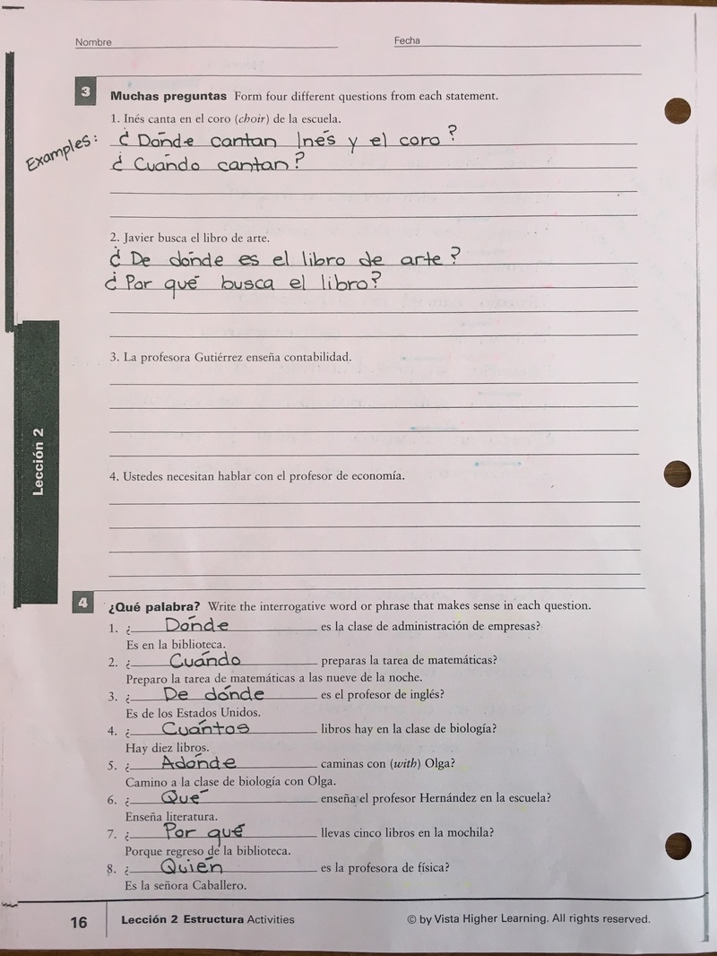 Answer Key Forming Questions In Spanish Skyline High School Spanish Answer Key Forming Questions In Spanish Skyline High School Spanish