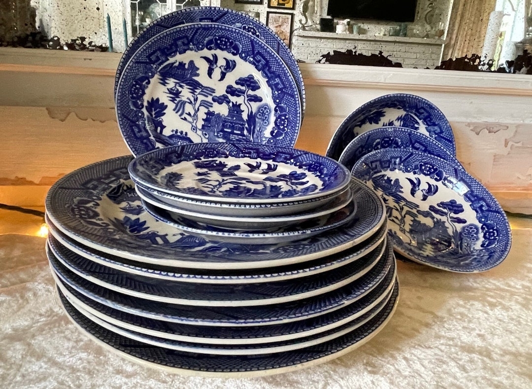 Antique Blue Willow China Collectible Plates Bowls Saucers Etsy Antique Blue Willow China Collectible Plates Bowls Saucers Etsy