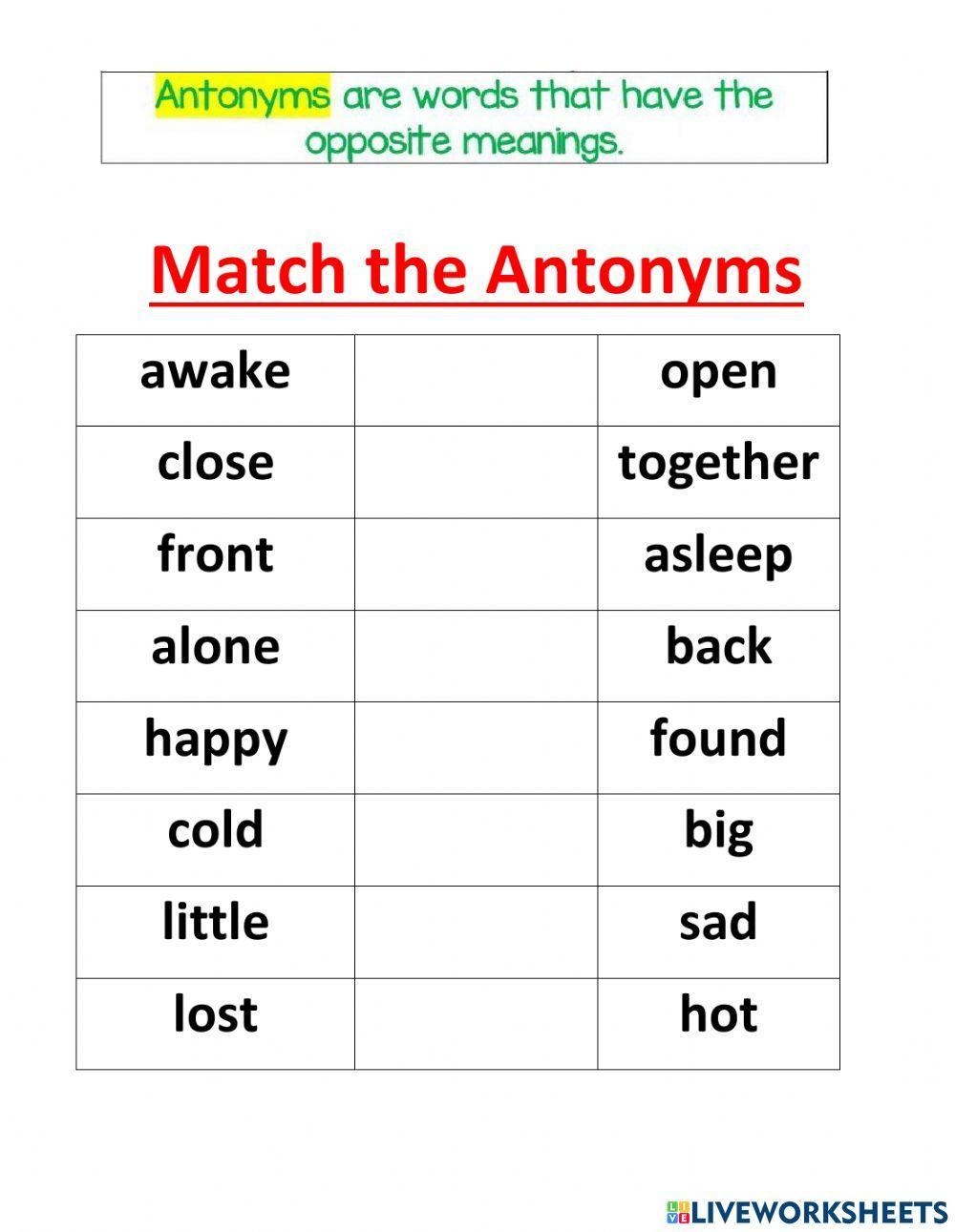 Antonyms And Synonyms Online Worksheet Live Worksheets Worksheets Library