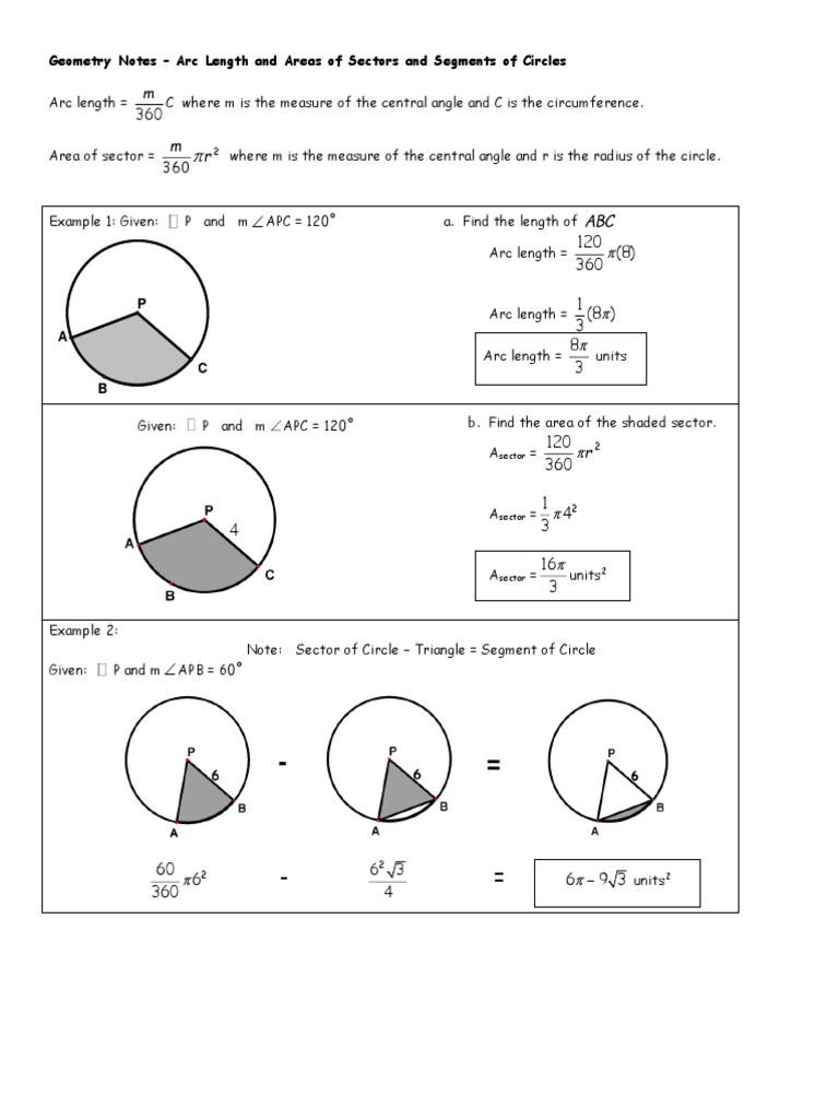 Arc Length And Area Of A Sector PDF Area Circle Worksheets Library Arc Length And Area Of A Sector PDF Area Circle Worksheets Library