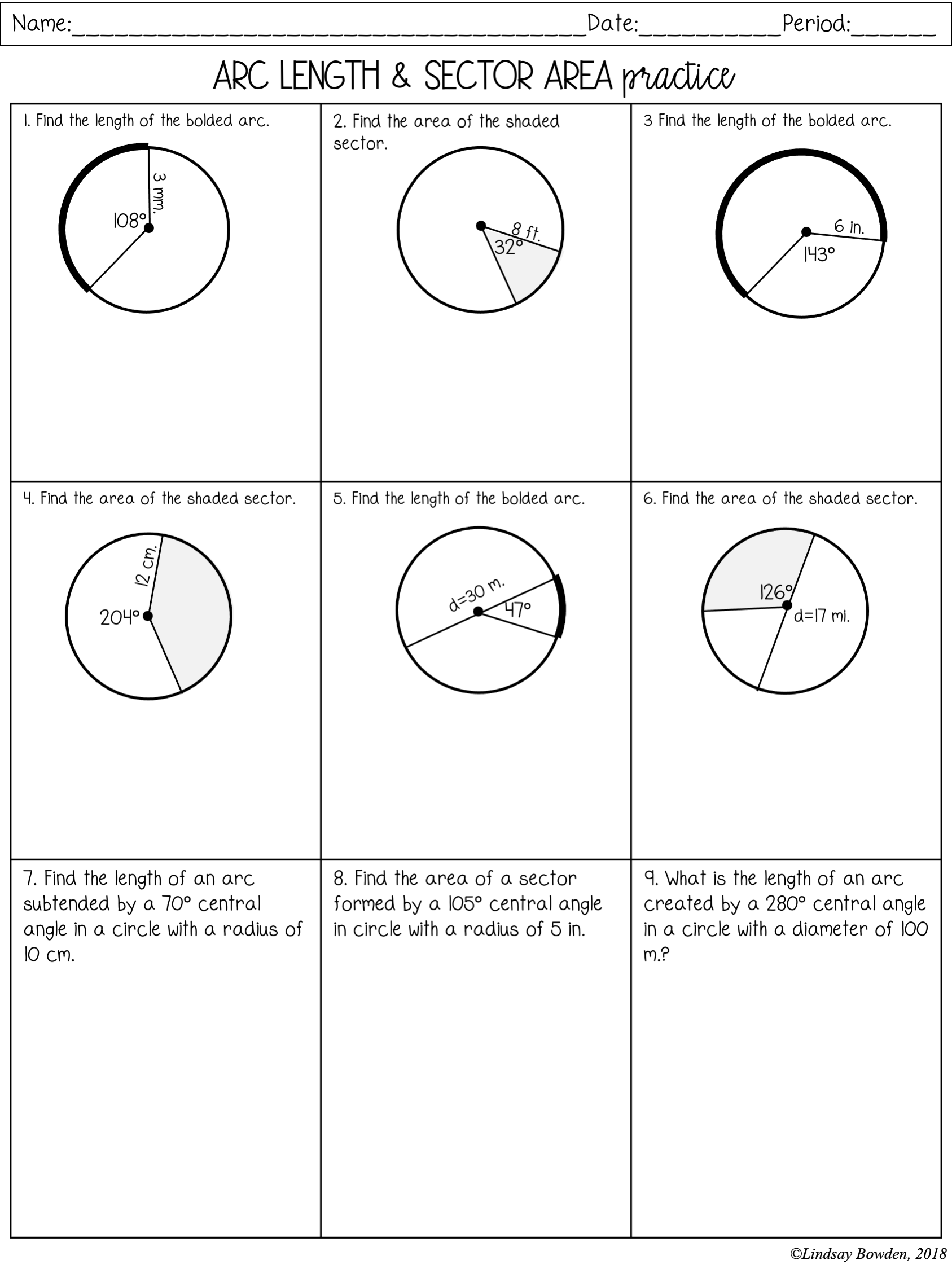 Arc Length And Sector Area Notes And Worksheets Lindsay Bowden Worksheets Library