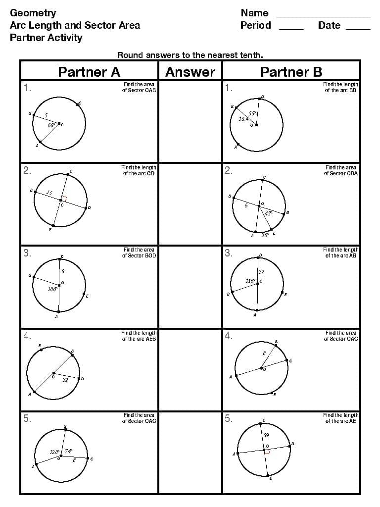 Arc Length And Sector Area Partner Activity By Math With Friends Arc Length And Sector Area Partner Activity By Math With Friends