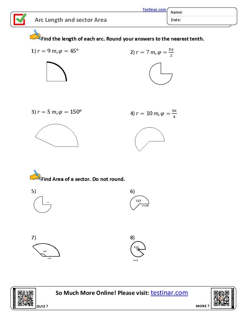 arc length and sector area worksheet arc length and sector area worksheet