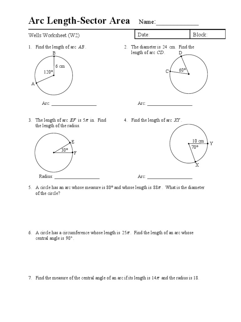 Arc Length Sector Area Wells Worksheet Given PDF PDF Worksheets Library Arc Length Sector Area Wells Worksheet Given PDF PDF Worksheets Library