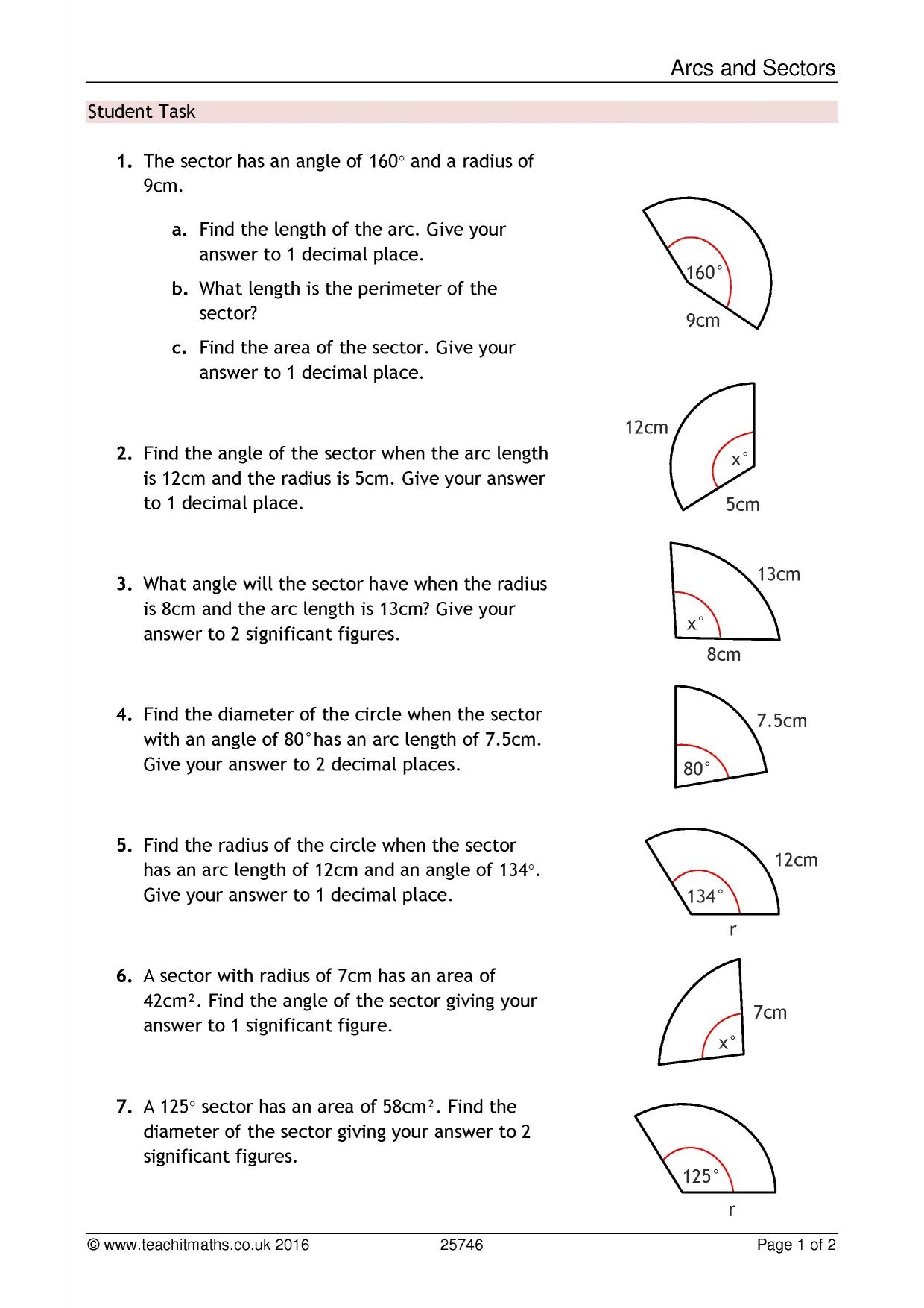 Arcs And Sectors KS4 MathsTeachit Worksheets Library