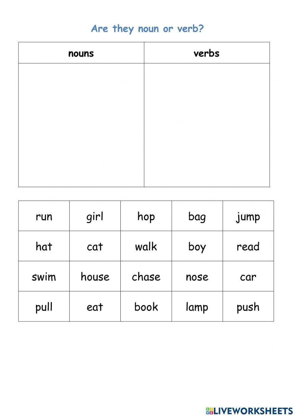 nouns and verbs worksheets nouns and verbs worksheets