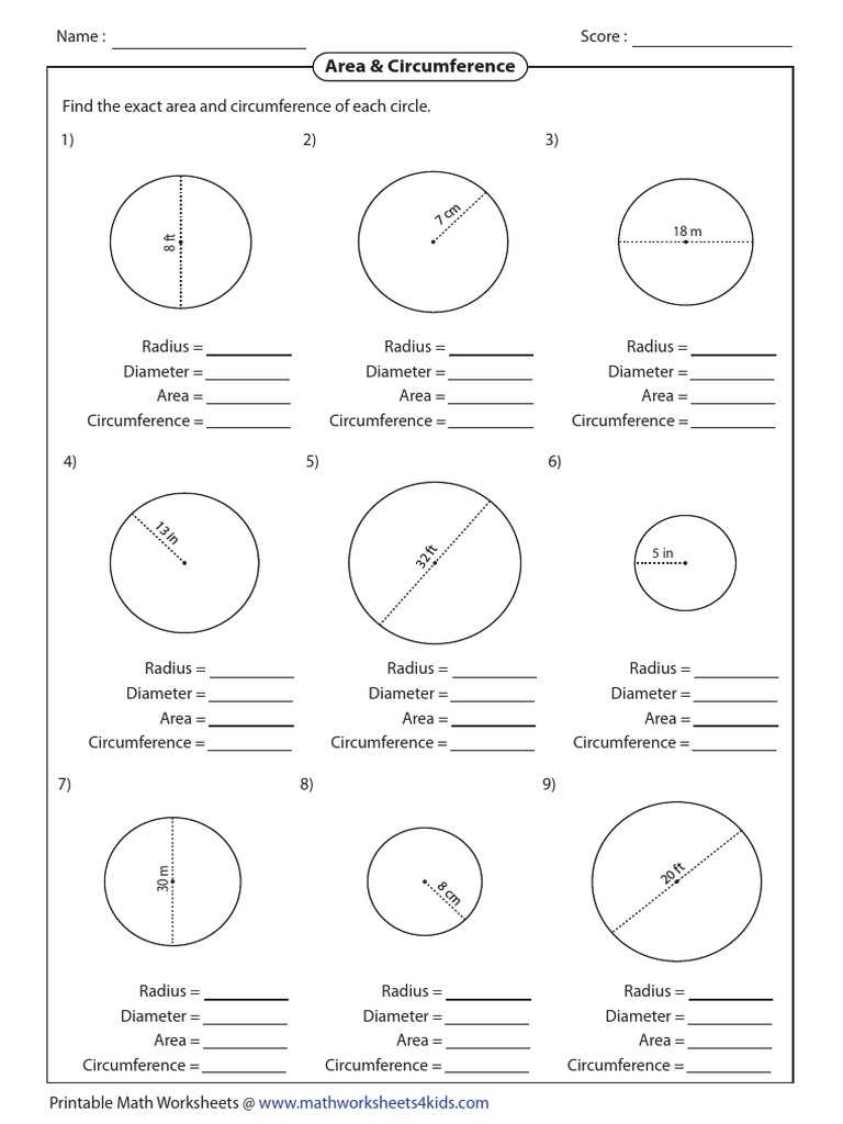 Area And Circumference Of A Circle Practice 1 10 PDF Worksheets Library