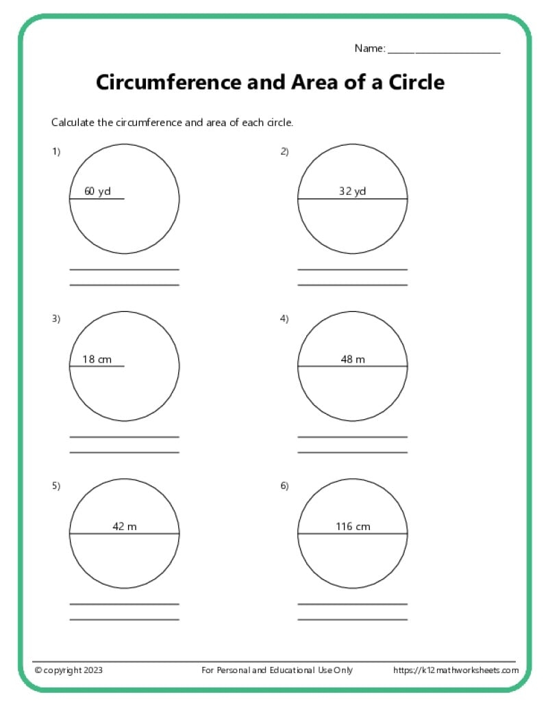 Area And Circumference Of Circles K12 Math Worksheets Area And Circumference Of Circles K12 Math Worksheets
