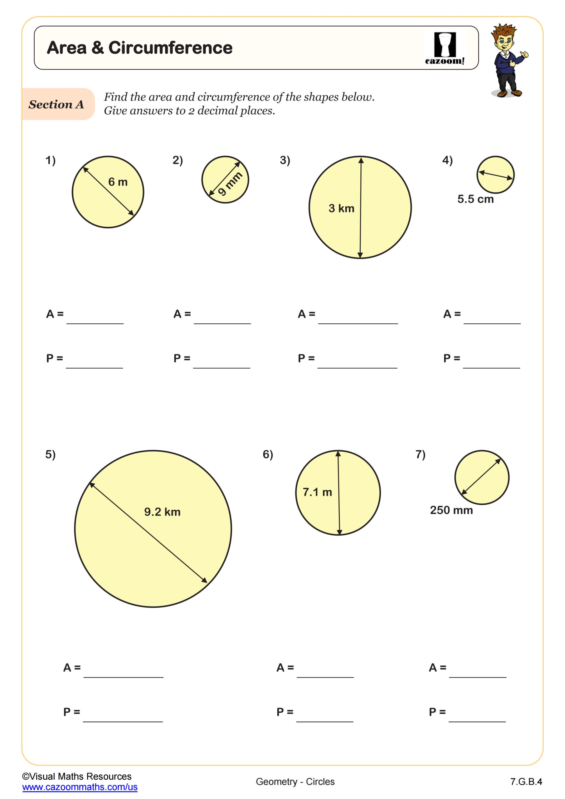 worksheet for circumference of a circle