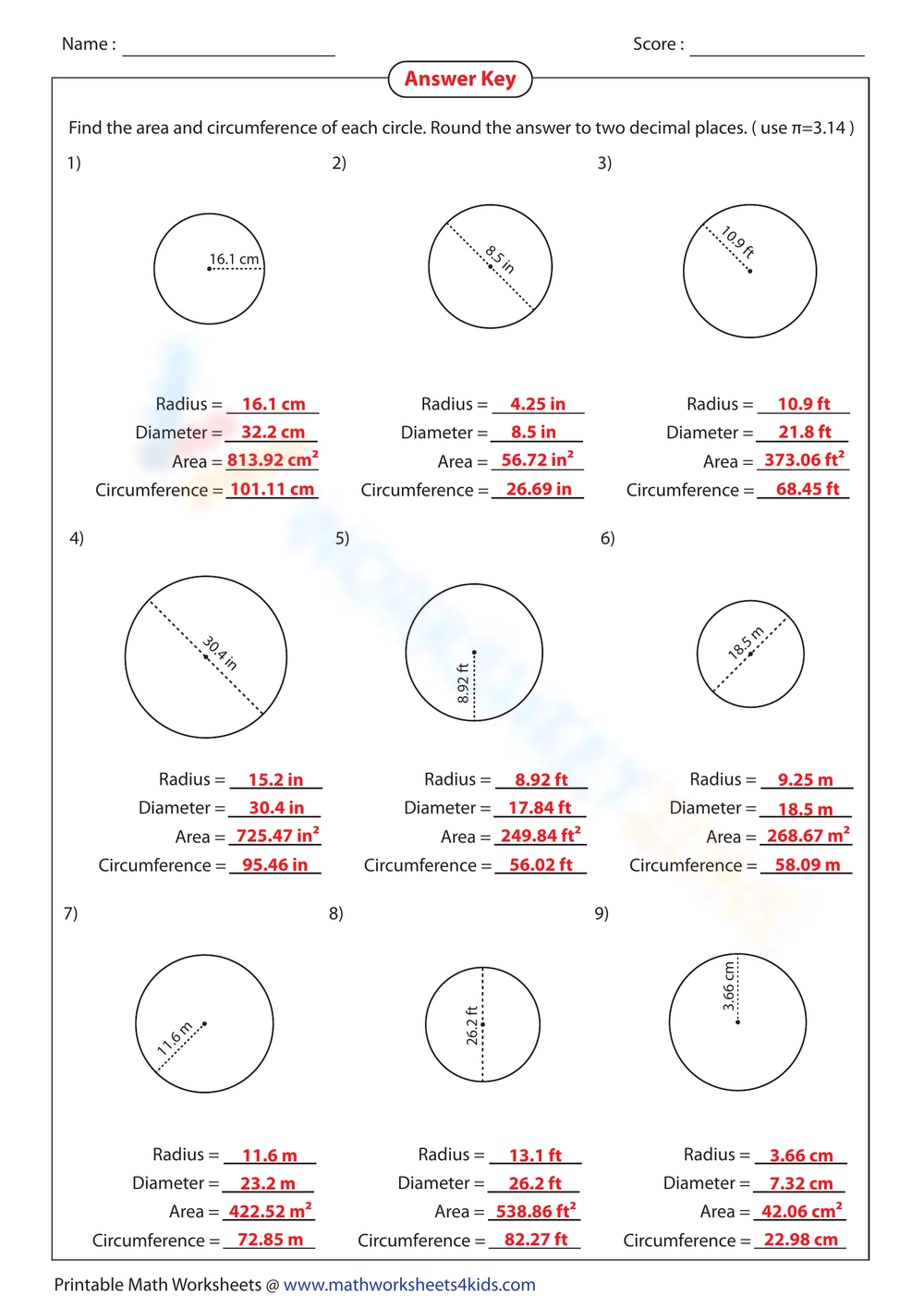 Area And Circumference Worksheet Collection For Teaching amp Learning Worksheets Library
