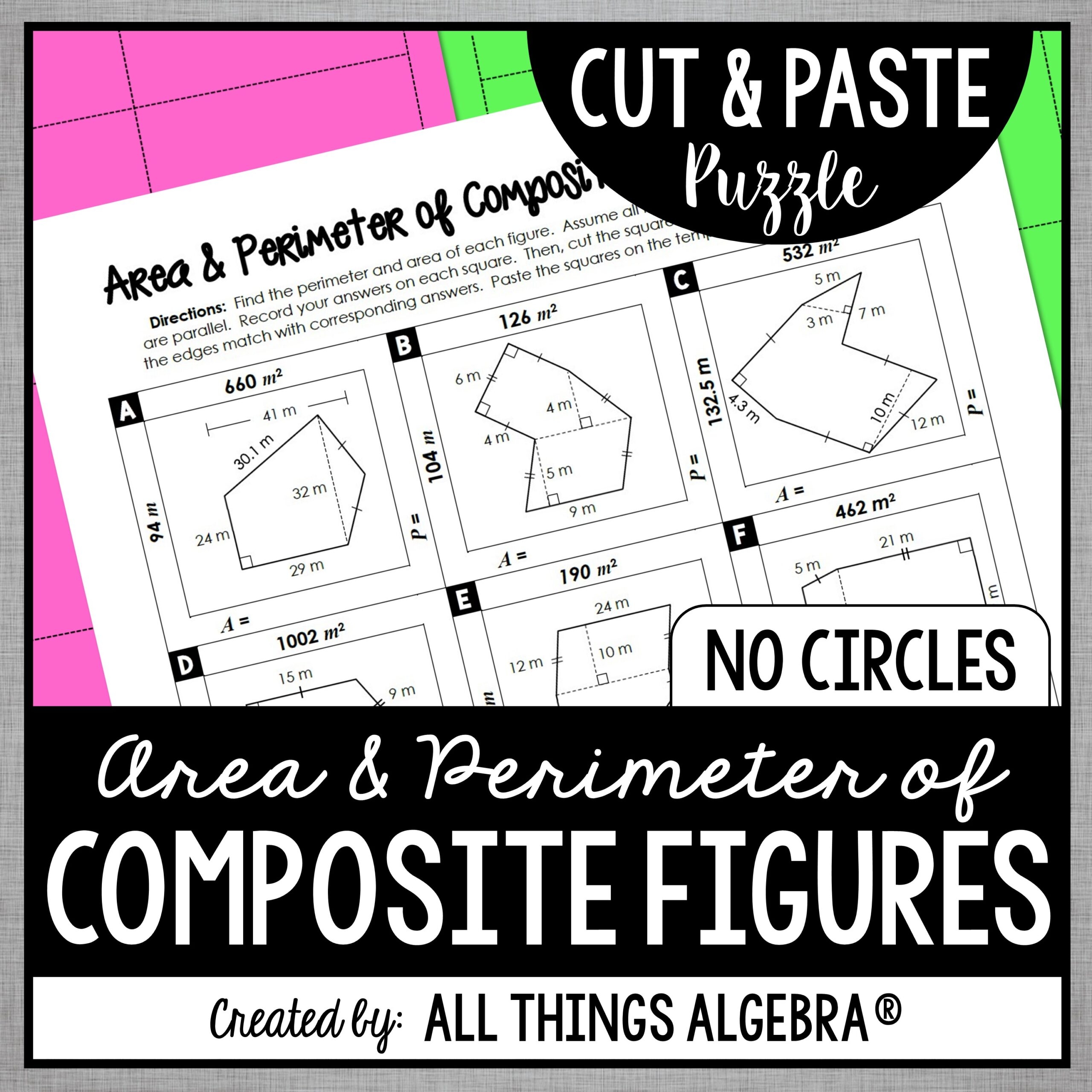 Area And Perimeter Of Composite Figures NO CIRCLES Cut Paste Puzzle All Things Algebra Area And Perimeter Of Composite Figures NO CIRCLES Cut Paste Puzzle All Things Algebra