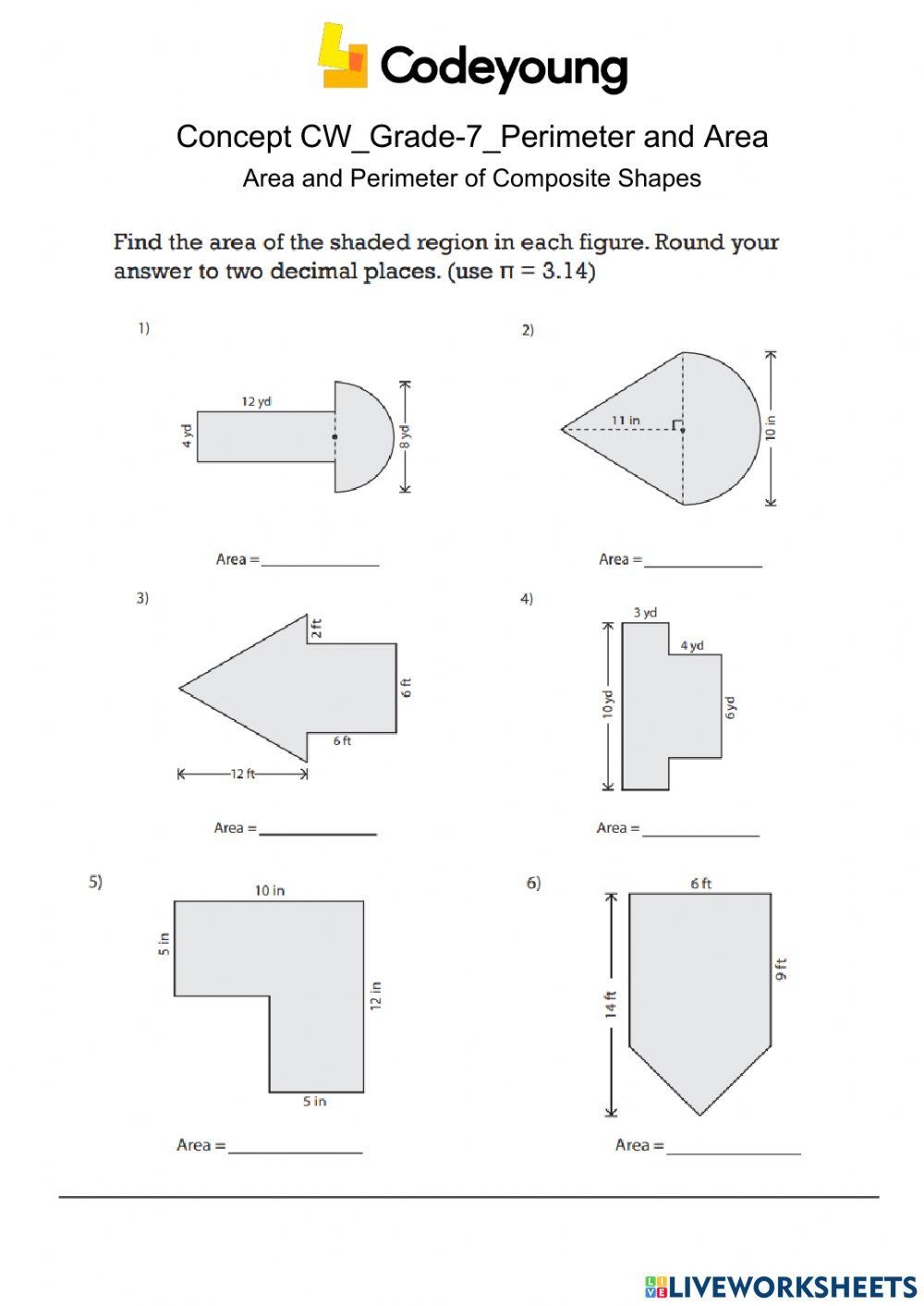 Area And Perimeter Of Composite Shapes Concept CW Worksheet Live Worksheets Library