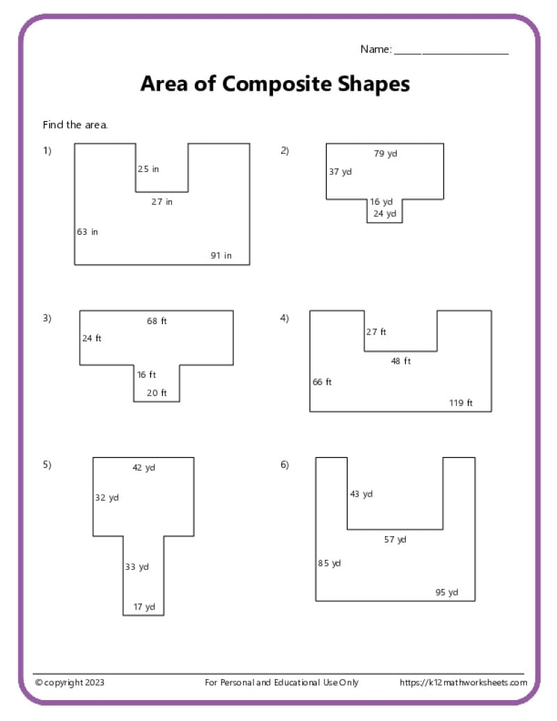 Area And Perimeter Of Composite Shapes K12 Math Worksheets