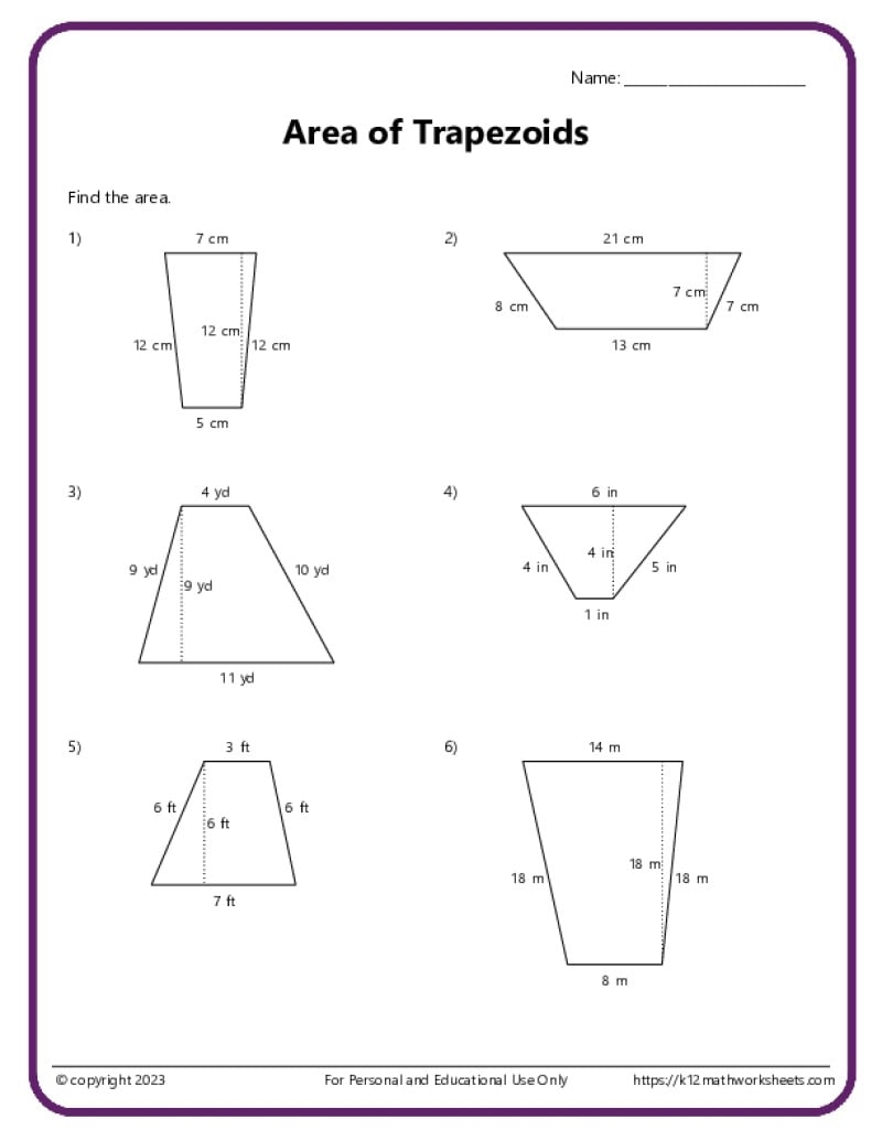 Area And Perimeter Of Trapezoids K12 Math Worksheets