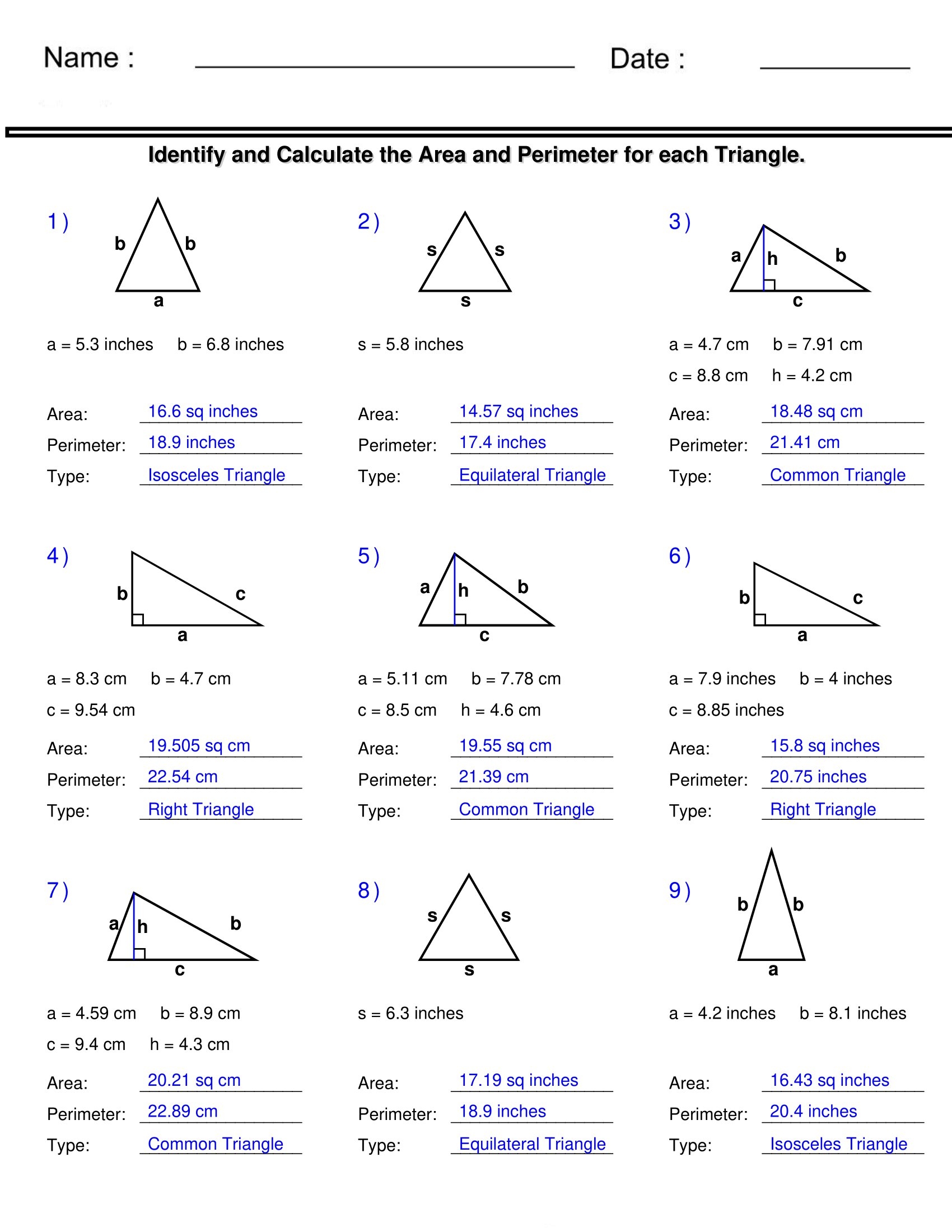 Area And Perimeter Of Triangles Identify And Calculate Triangle Worksheets Made By Teachers Area And Perimeter Of Triangles Identify And Calculate Triangle Worksheets Made By Teachers