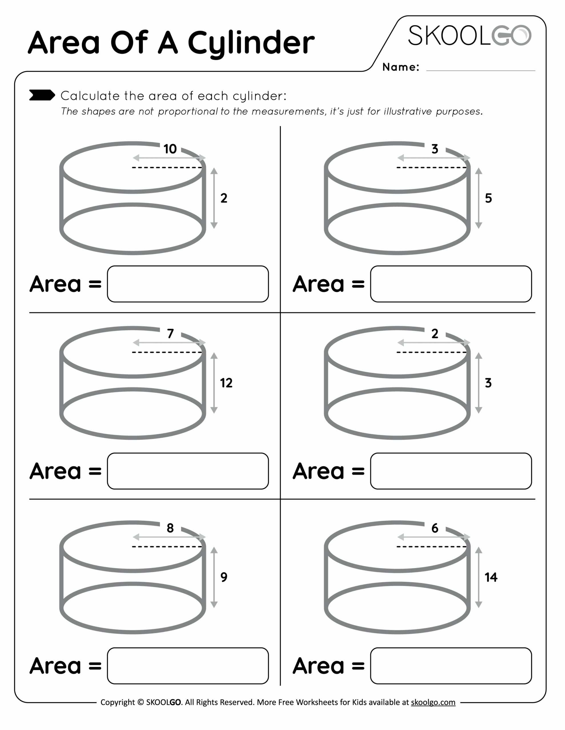 Area Of A Cylinder Free Worksheet For Kids SKOOLGO Worksheets Library
