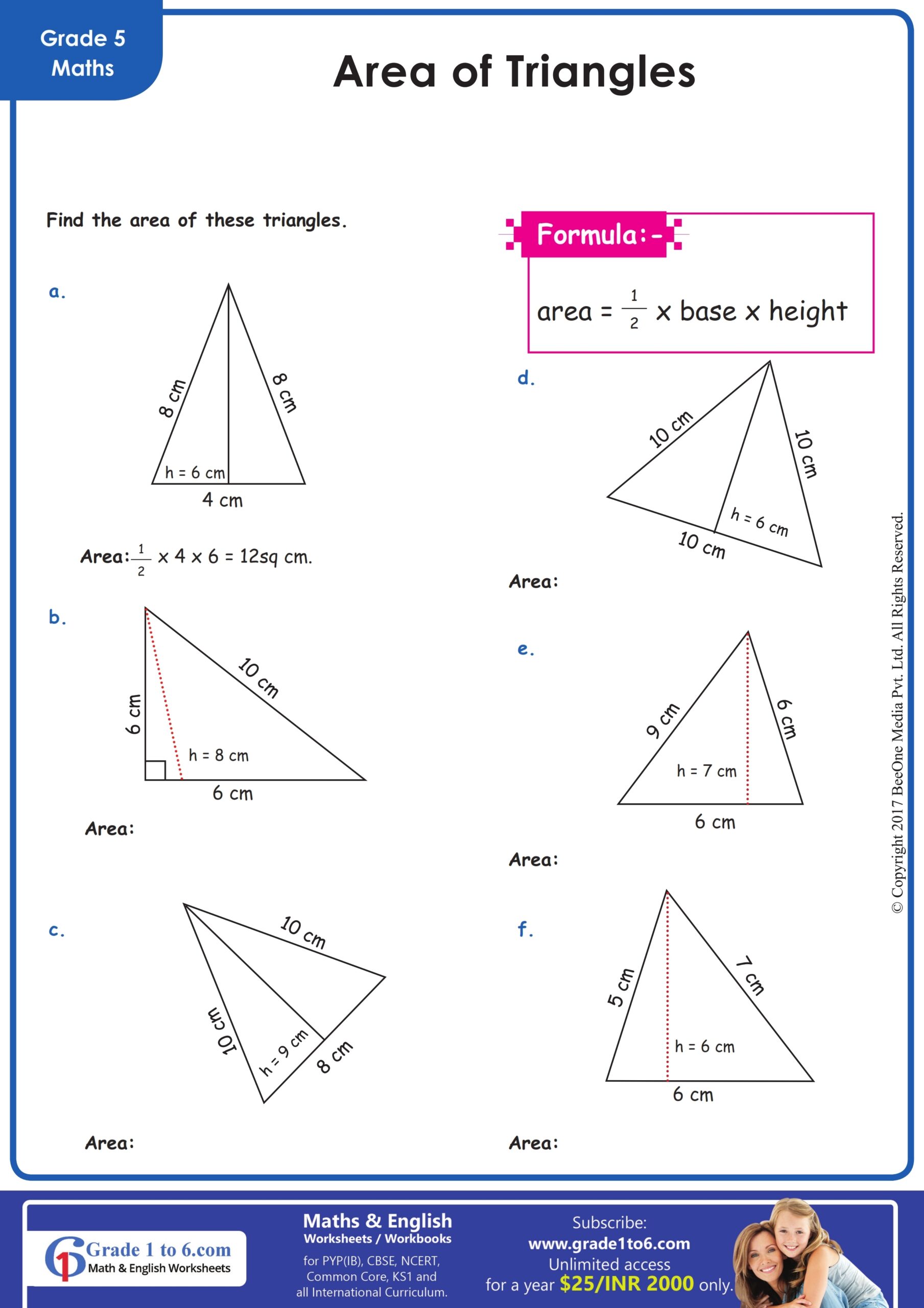 Area Of A Triangle Worksheet Teach Starter Worksheets Library