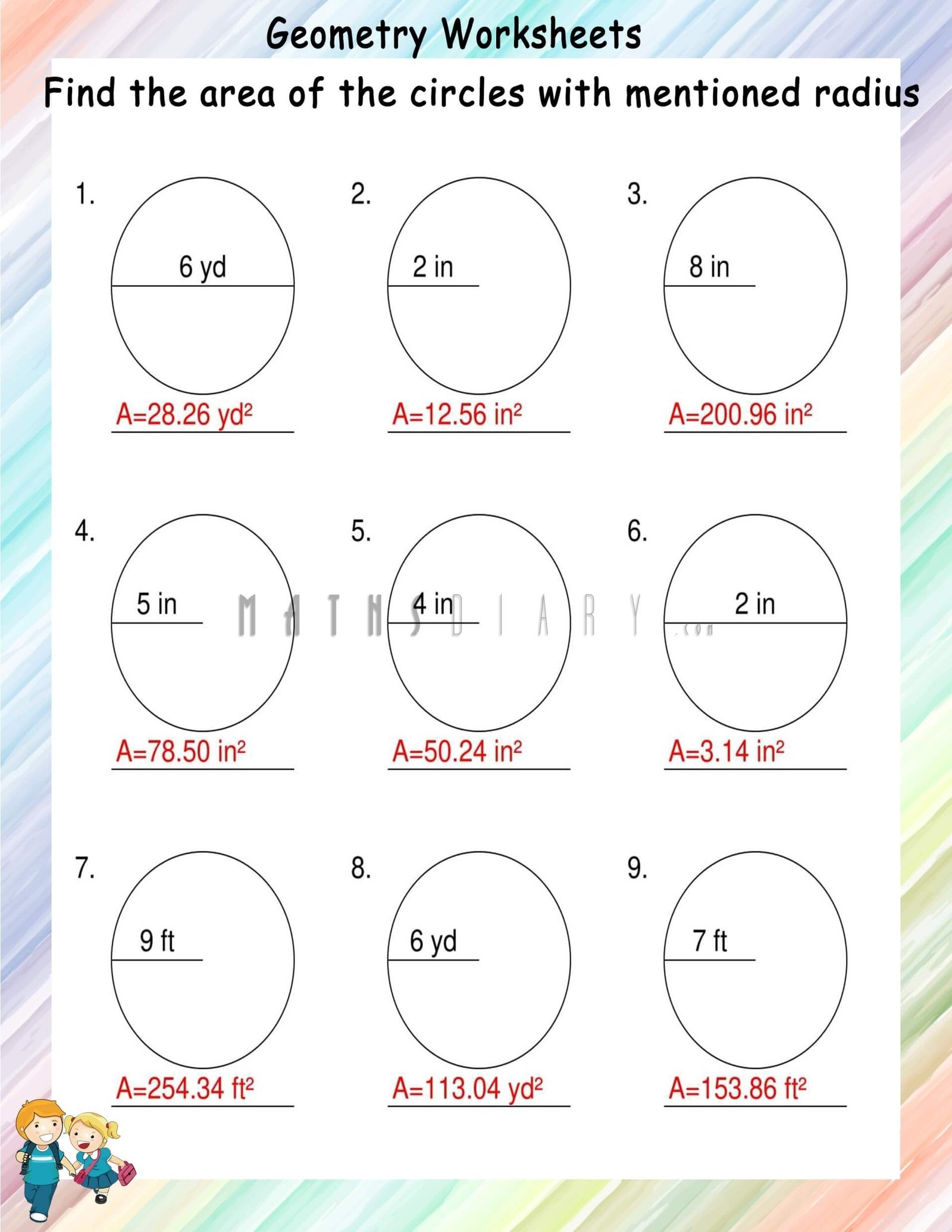 area of a circle worksheet area of a circle worksheet